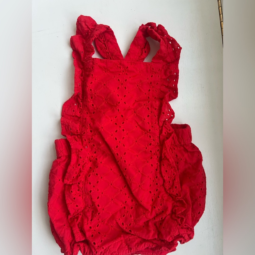 Janie & Jack red eyelet romper *like new* 18-24 mo